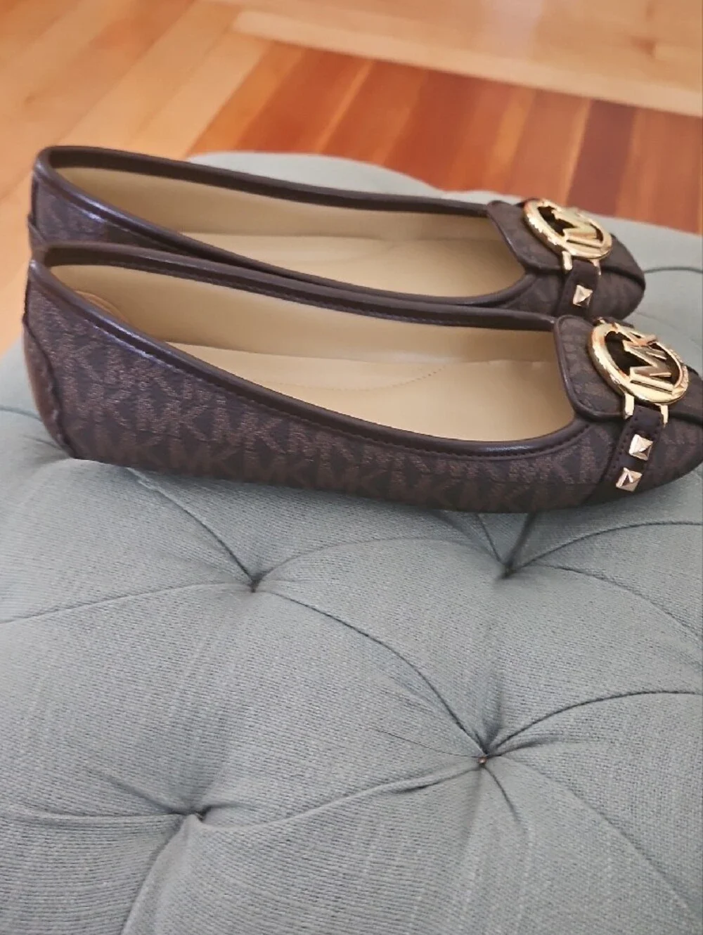 Michael Kors Dark Brown MK Logo Ballet Flats with Gold Hardware